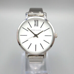 Anne Klein 36mm Watch Silver Tone Bracelet White Round Dial w New Battery
